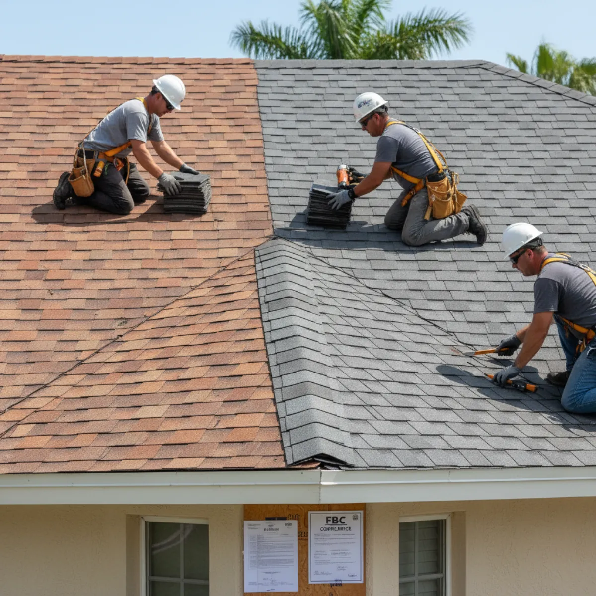 Florida residential roof with partial repair section illustrating the 25 percent replacement threshold
