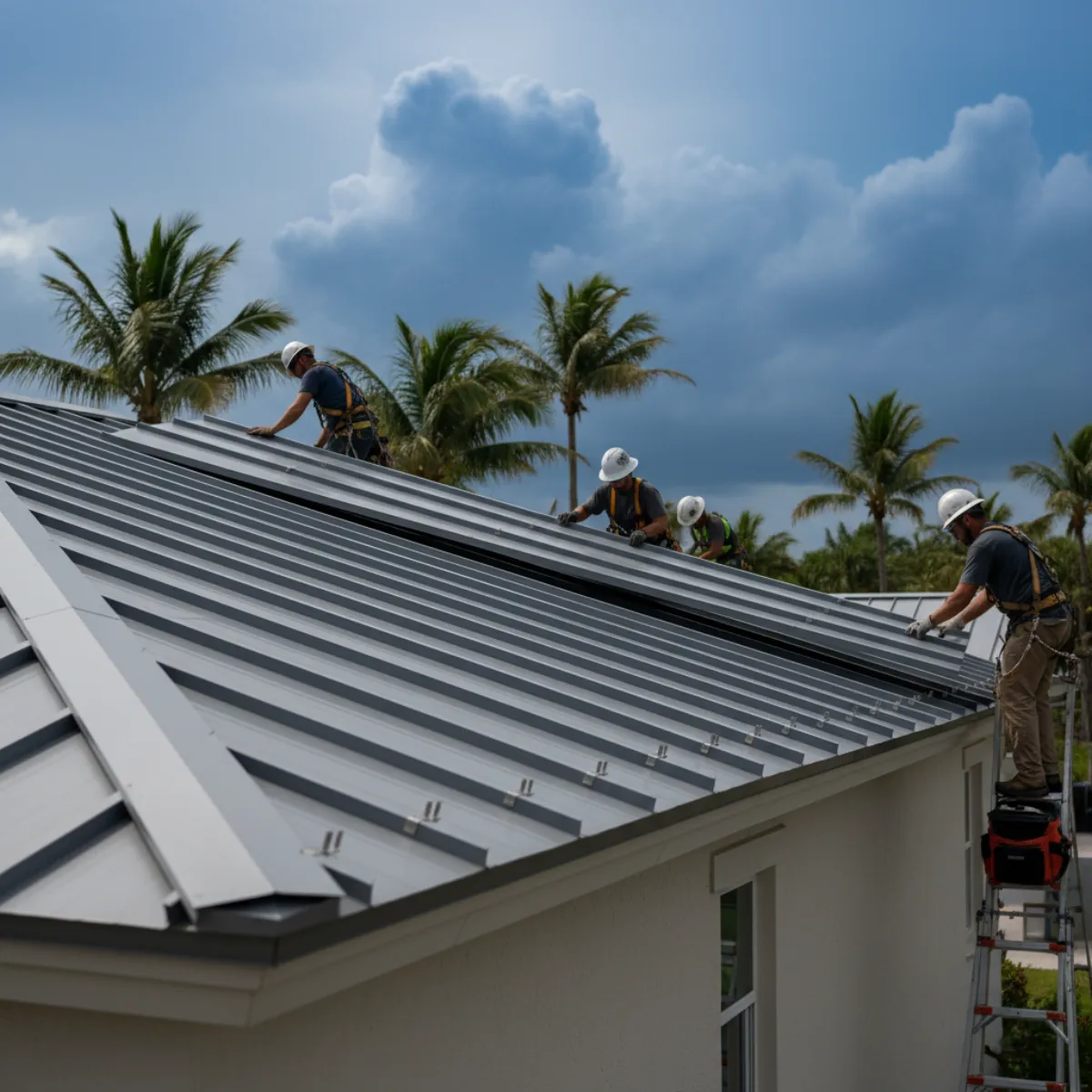 Standing seam metal roof on a Florida home engineered for hurricane-force winds