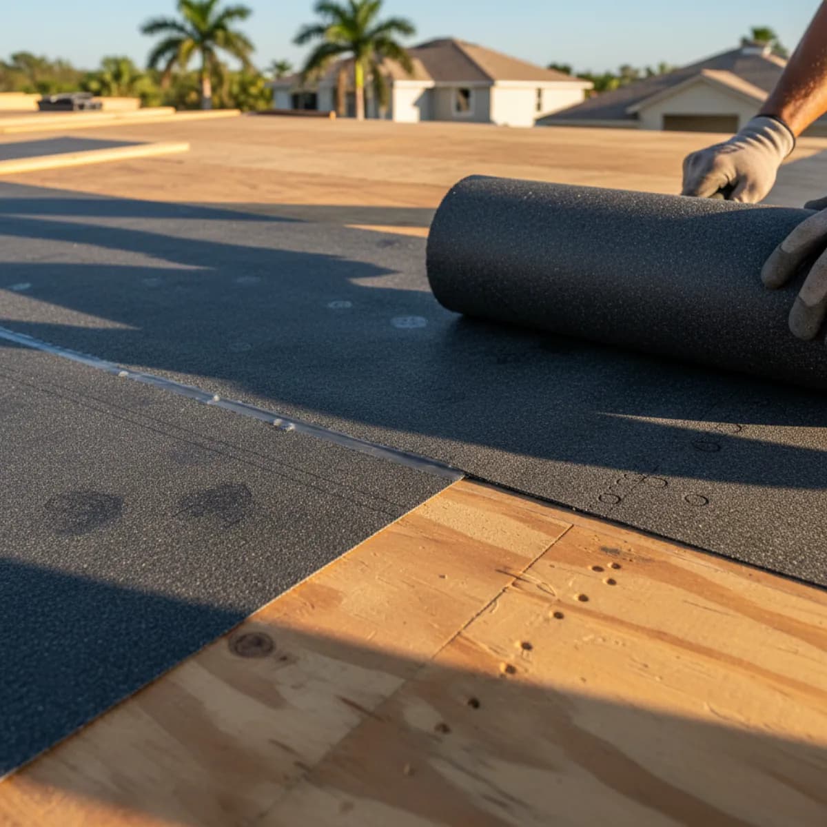 Self-adhering underlayment installed on a Florida roof deck for sealed roof deck compliance