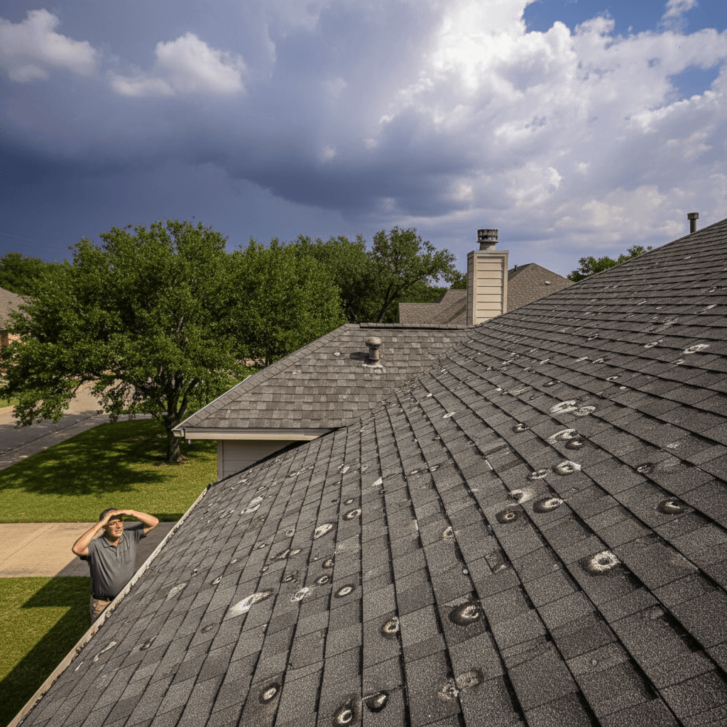 Hail damage on Texas roof
