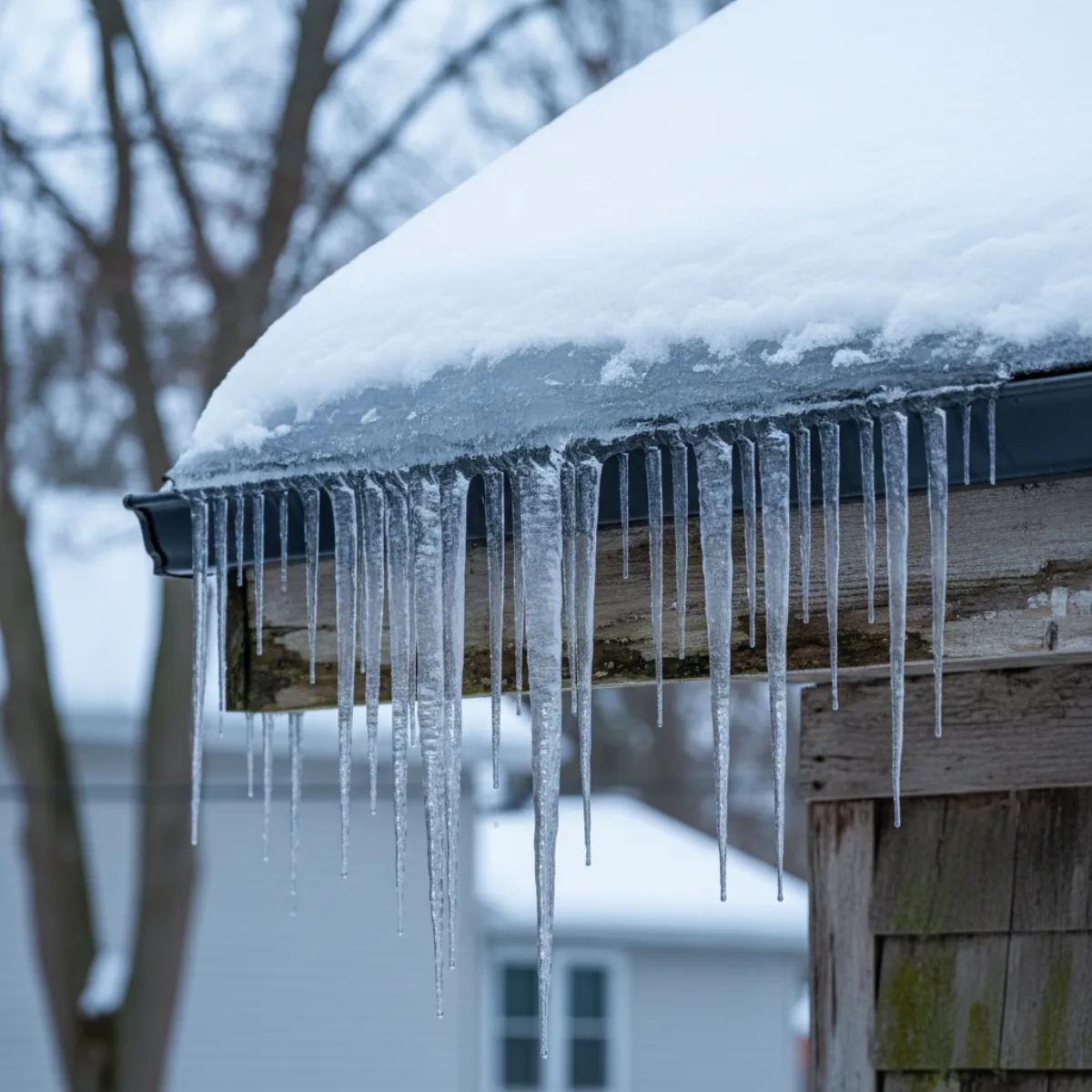 Ice dam formation on a Massachusetts home roof during winter