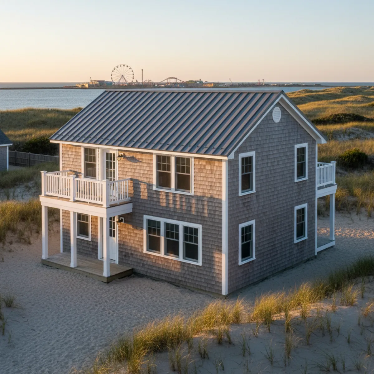 Wildwood NJ beach cottage with new standing seam metal roof and copper flashing