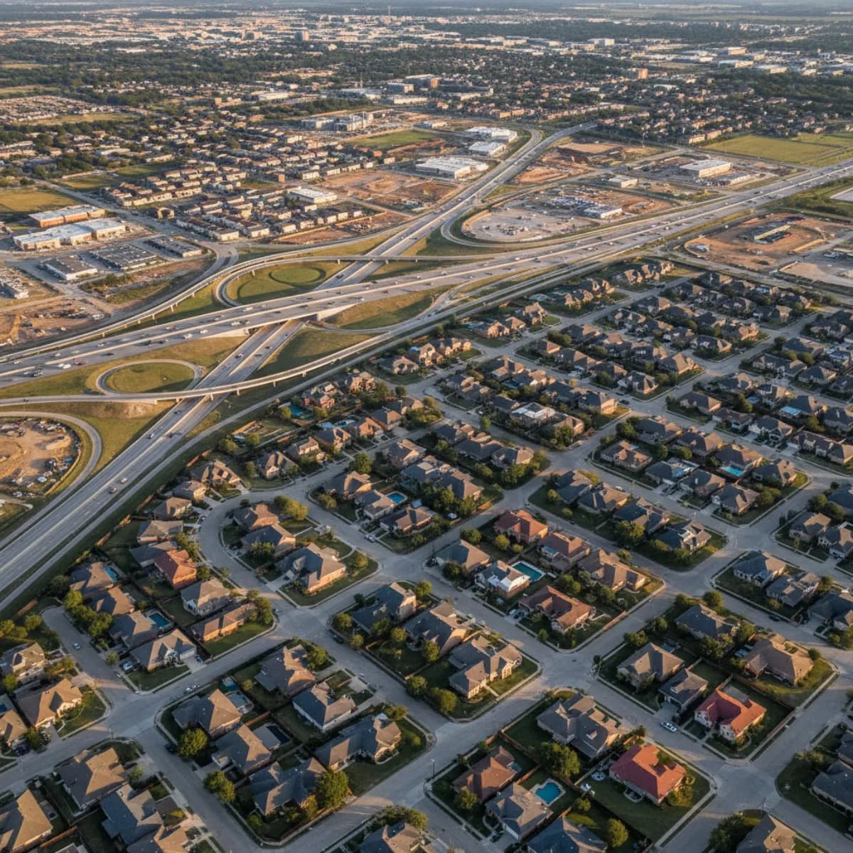 DFW Metroplex rooftops aerial view