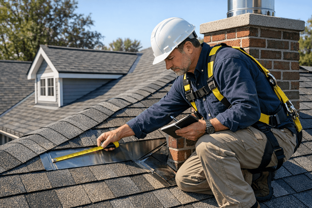 Professional roof inspector examining shingles